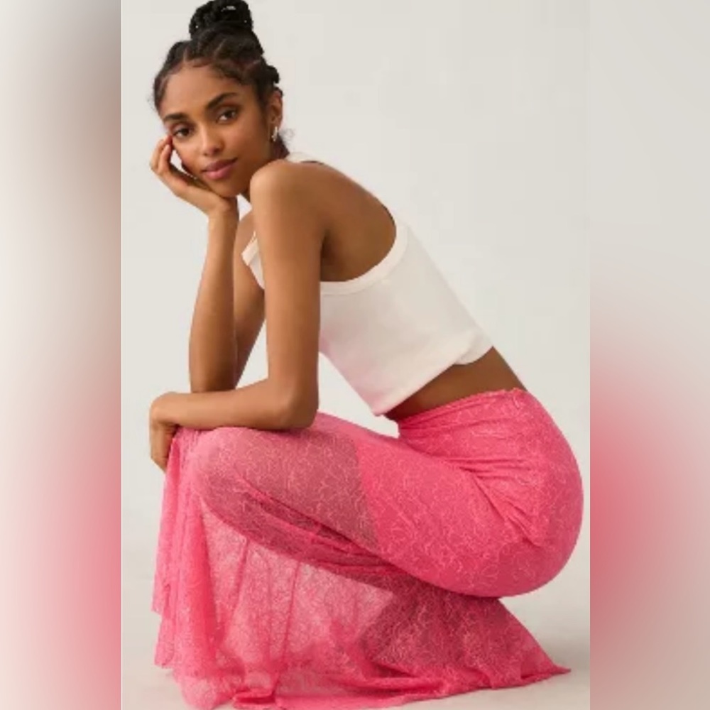 Anthropologie Pink Sheer Lace Mermaid Skirt NWT